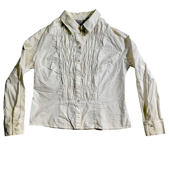 Style & Co Collection Button Shirt Ruched Woman 10P * PETITE* White Long Sleeve - Picture 1 of 8